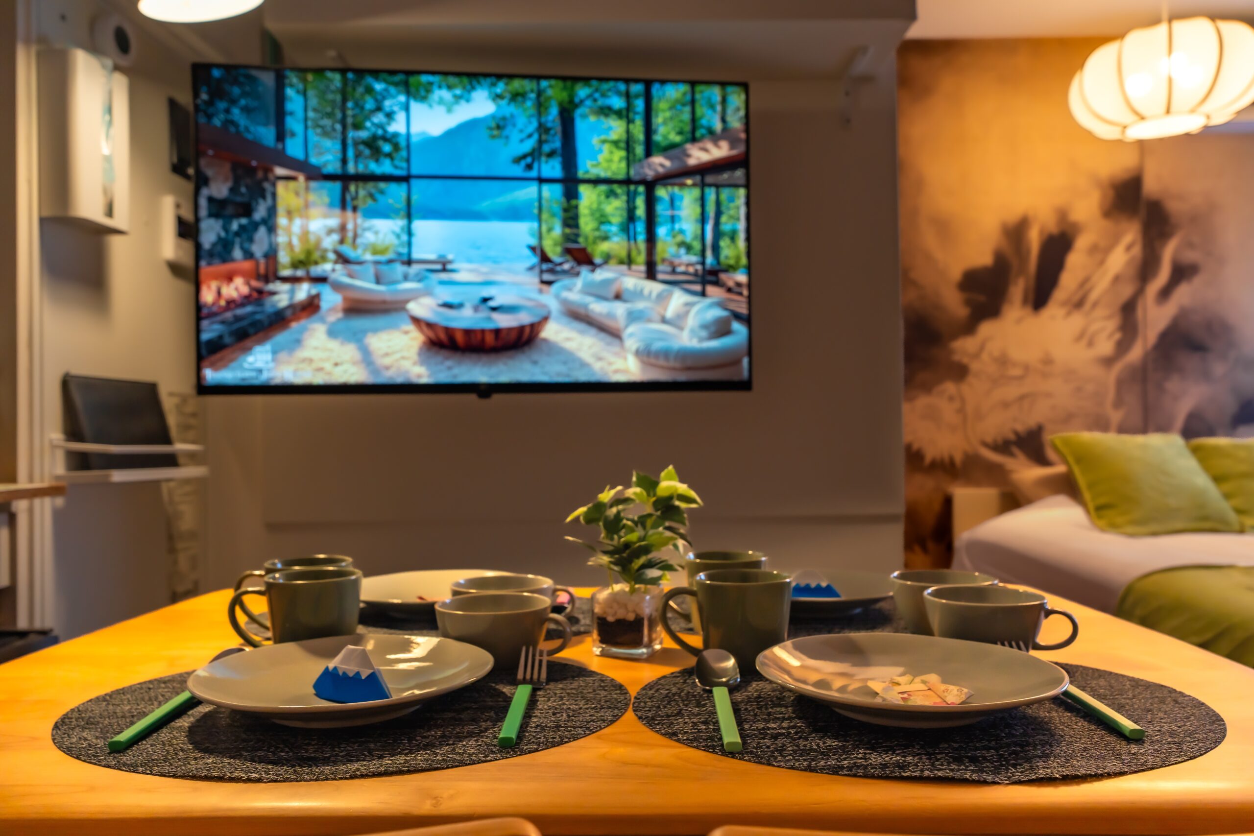 Evening dining table with Mt Fuji tableware